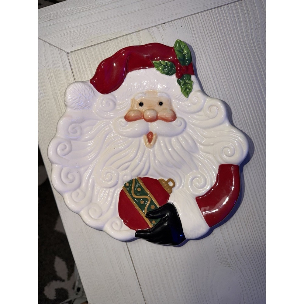 Unbranded Santa Claus Serving Plate Christmas Large White Red Good Holiday Decor